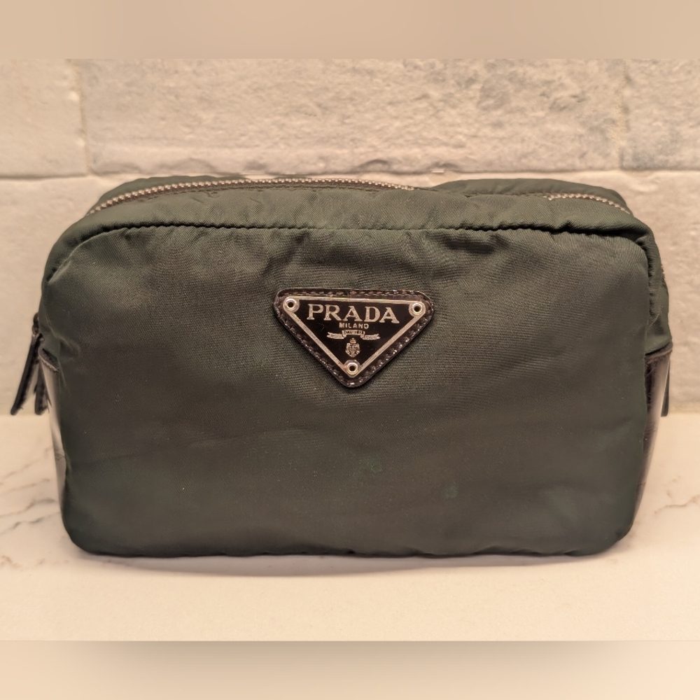 Prada Nylon Toiletry Bag with Iconic Logo - GUC, Green 7x4.5x3 Inches